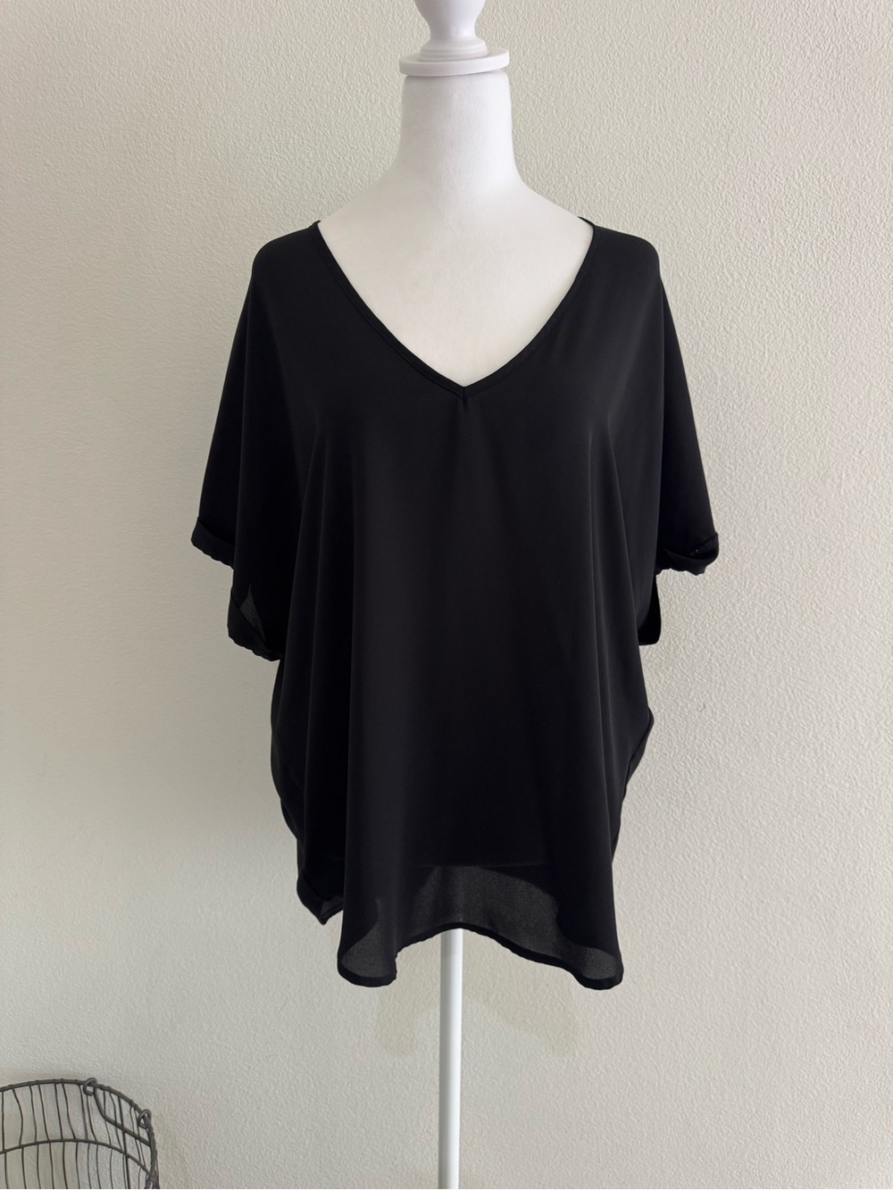 Lush Black V-Neck Flowing Dolman Sleeve Top